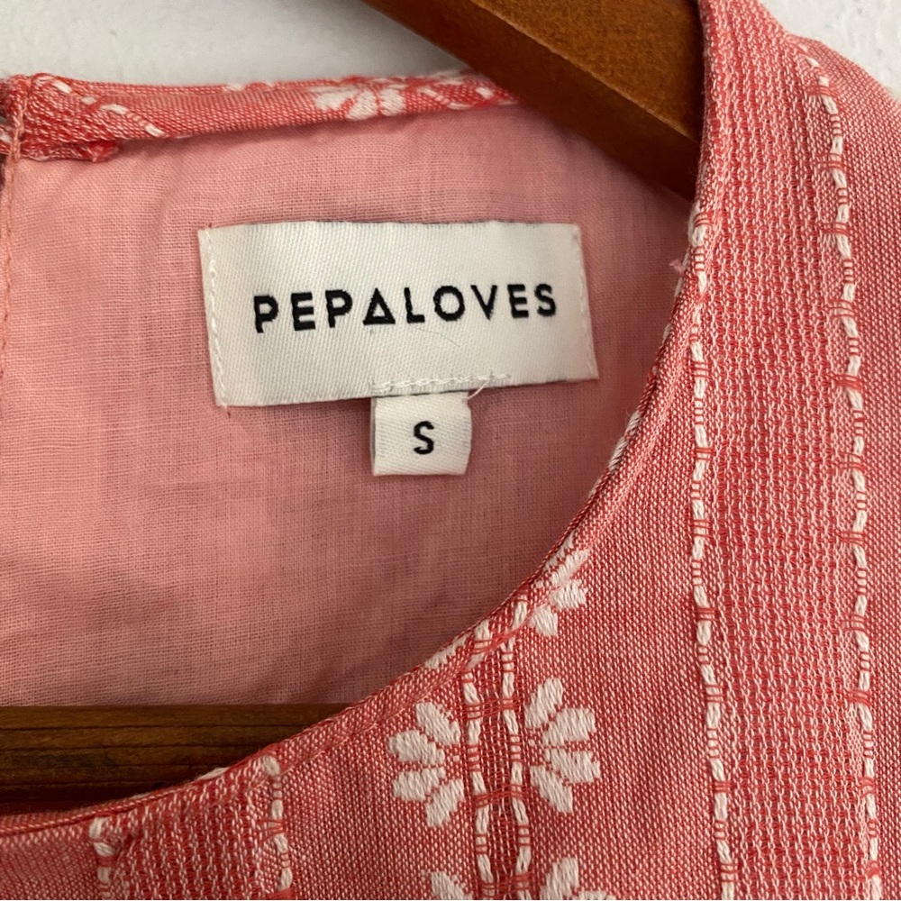 Anthropologie PEPALOVES Pink White Embroidered Sleeveless Top Crop Hi Lo S - Picture 3 of 4